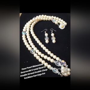 Vintage Faux Pearl Rhinestone Swarovski Crystal Quartz Clasp Choker